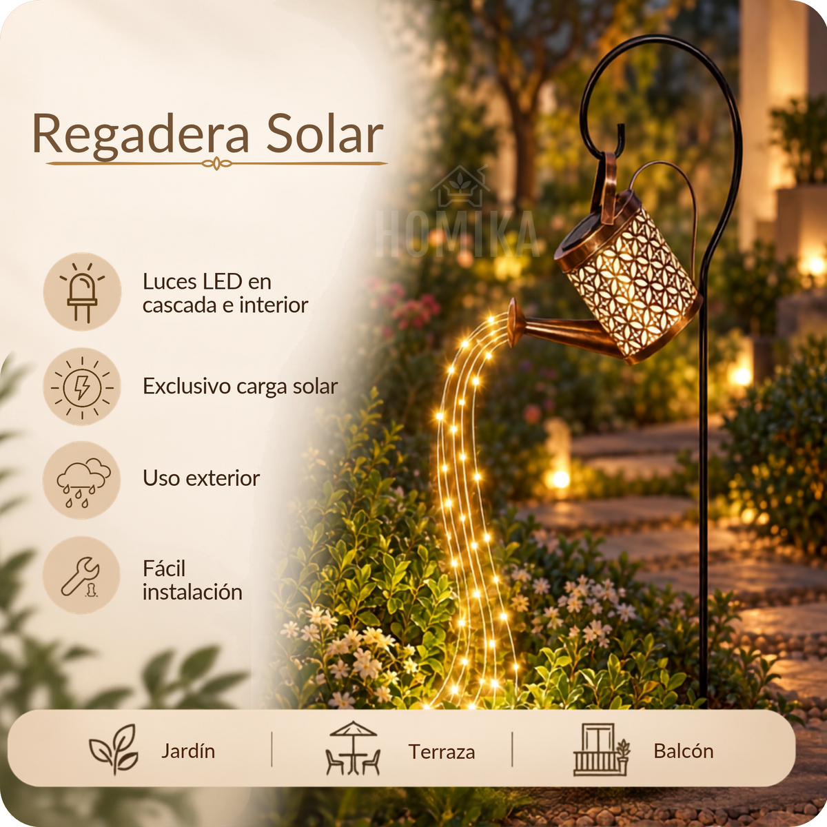Regadera Dorada - Lámpara Solar