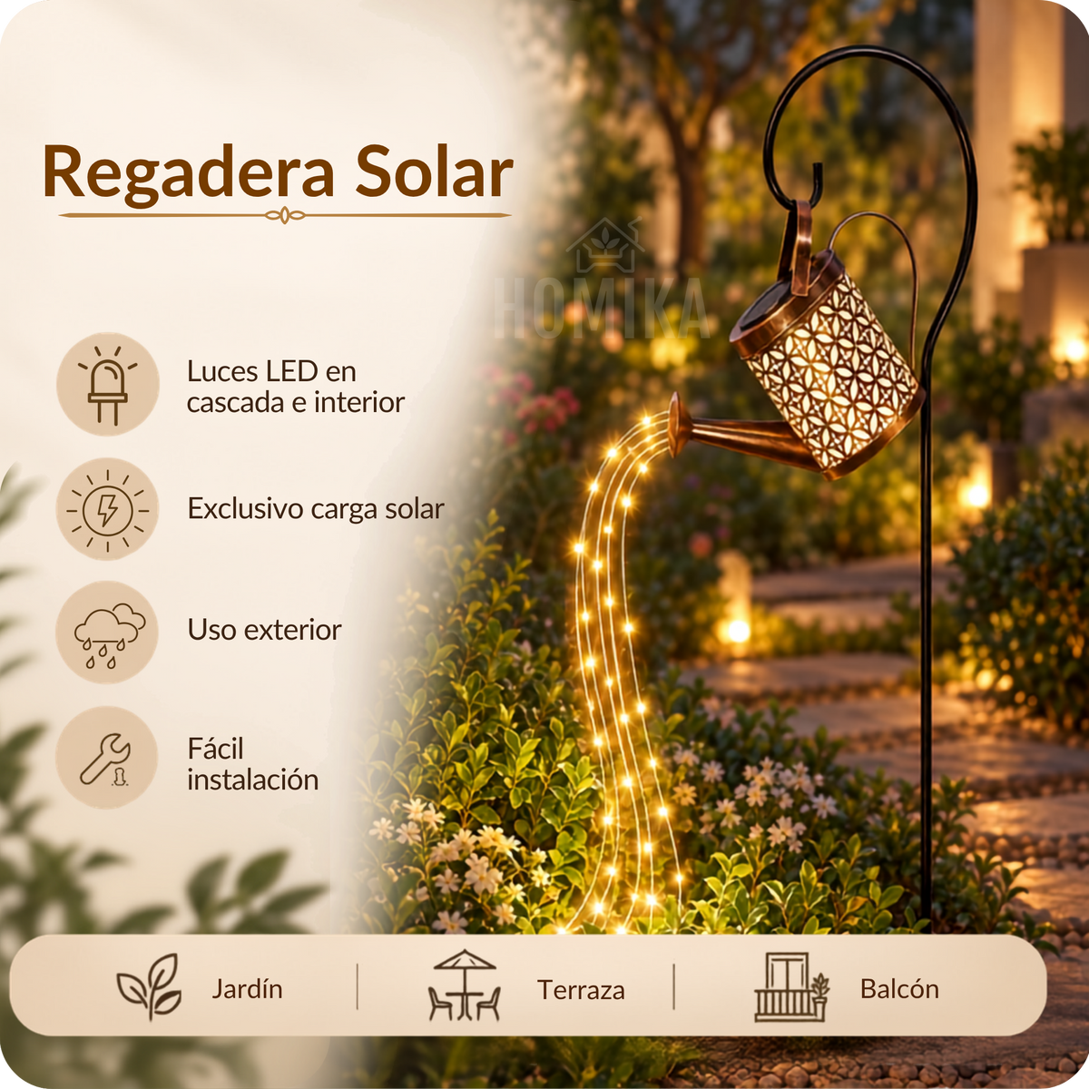 Regadera Dorada - Lámpara Solar